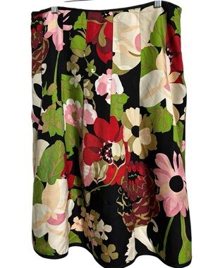 Talbots 100% Silk Tropical Colorful Floral A-line MIDI Lined Skirt Size 12